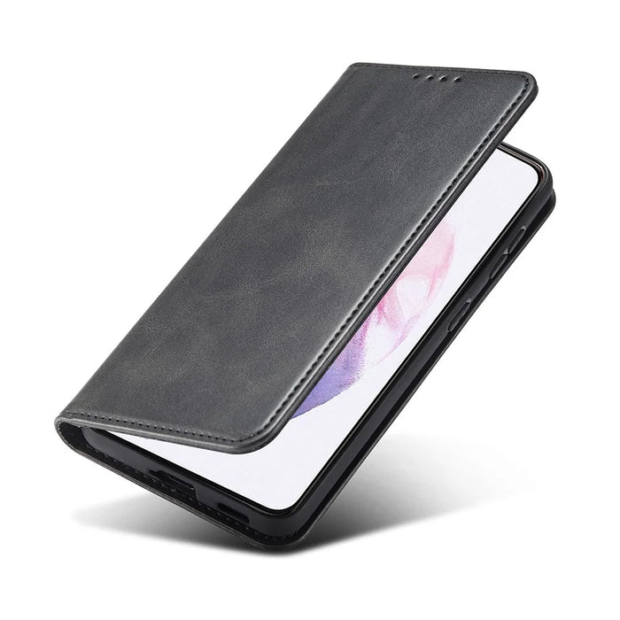 Auto-absorbed Leather Wallet Stand Cell Phone Protective Case for Samsung Galaxy S21+ 5G - Black - 3
