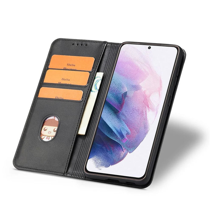 Auto-absorbed Leather Wallet Stand Cell Phone Protective Case for Samsung Galaxy S21+ 5G - Black - 4