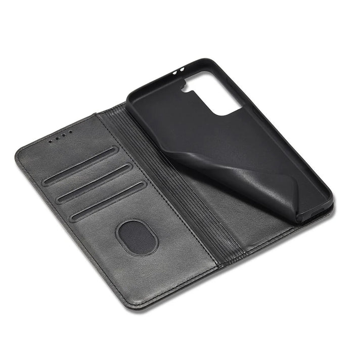 Auto-absorbed Leather Wallet Stand Cell Phone Protective Case for Samsung Galaxy S21+ 5G - Black - 6