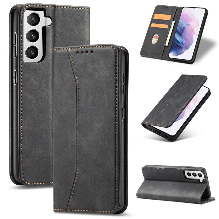 TPU + PU Leather Wallet Auto-absorbed Cover for Samsung Galaxy S21 5G - Black - 1