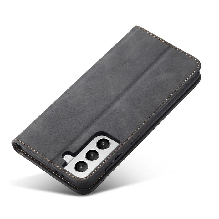TPU + PU Leather Wallet Auto-absorbed Cover for Samsung Galaxy S21 5G - Black - 2
