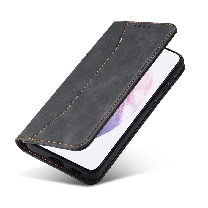 TPU + PU Leather Wallet Auto-absorbed Cover for Samsung Galaxy S21 5G - Black - 3