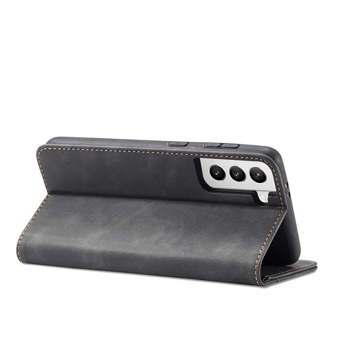 TPU + PU Leather Wallet Auto-absorbed Cover for Samsung Galaxy S21 5G - Black - 5