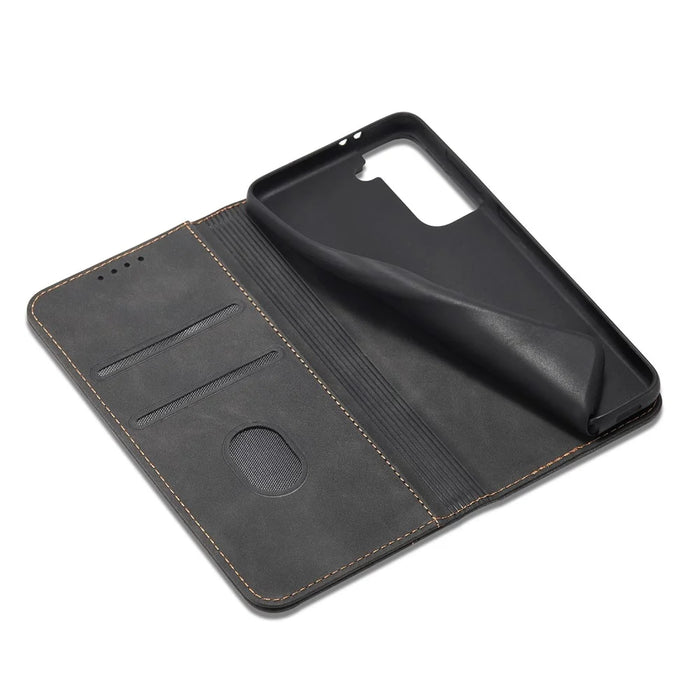 TPU + PU Leather Wallet Auto-absorbed Cover for Samsung Galaxy S21 5G - Black - 6