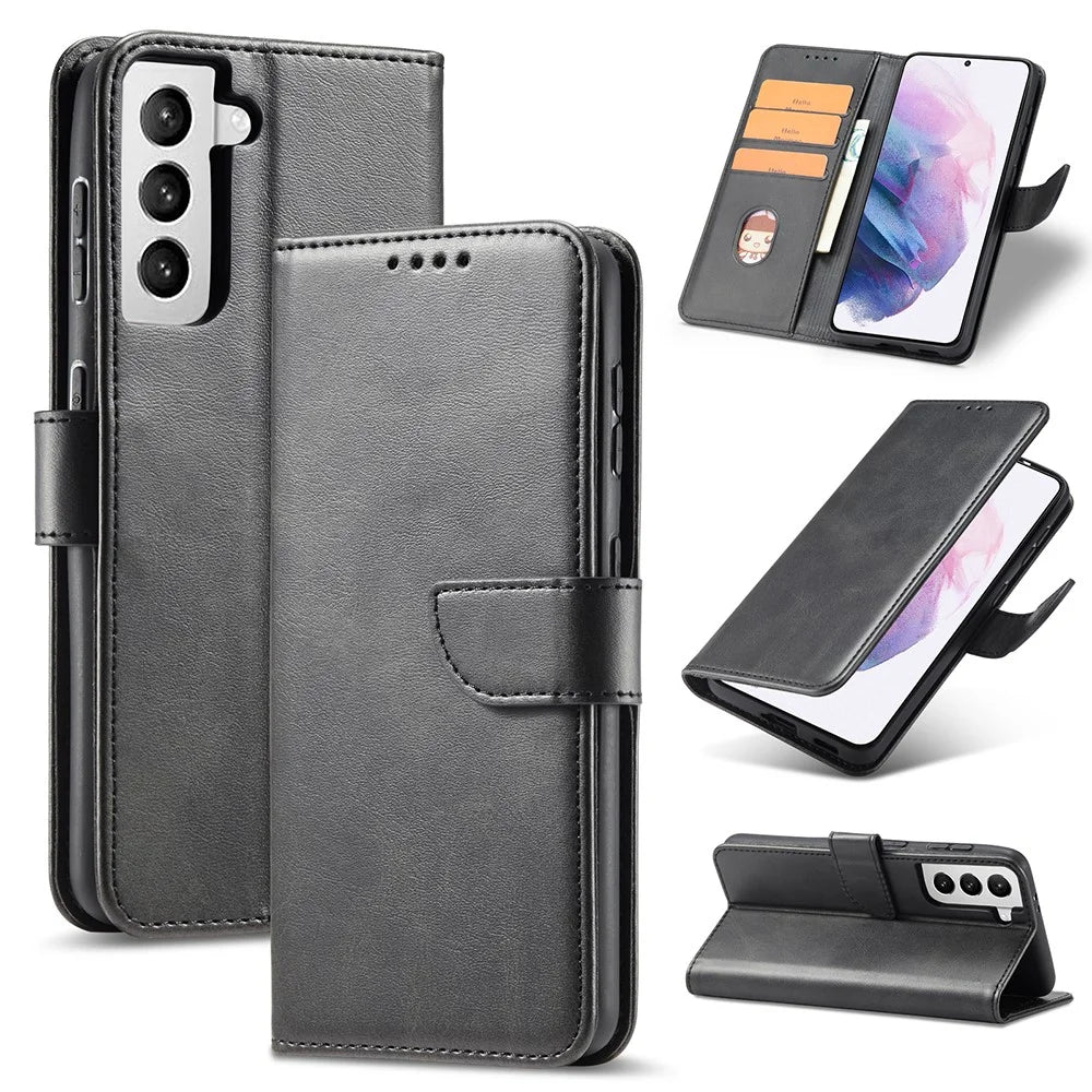 Classic Style Magnetic Clasp TPU + PU Leather Phone Cover Case for Samsung Galaxy S21 4G/5G - Black - 1