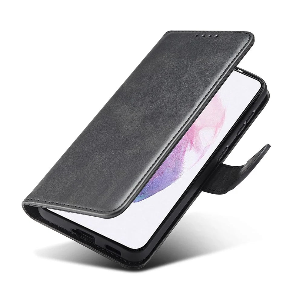 Classic Style Magnetic Clasp TPU + PU Leather Phone Cover Case for Samsung Galaxy S21 4G/5G - Black - 3