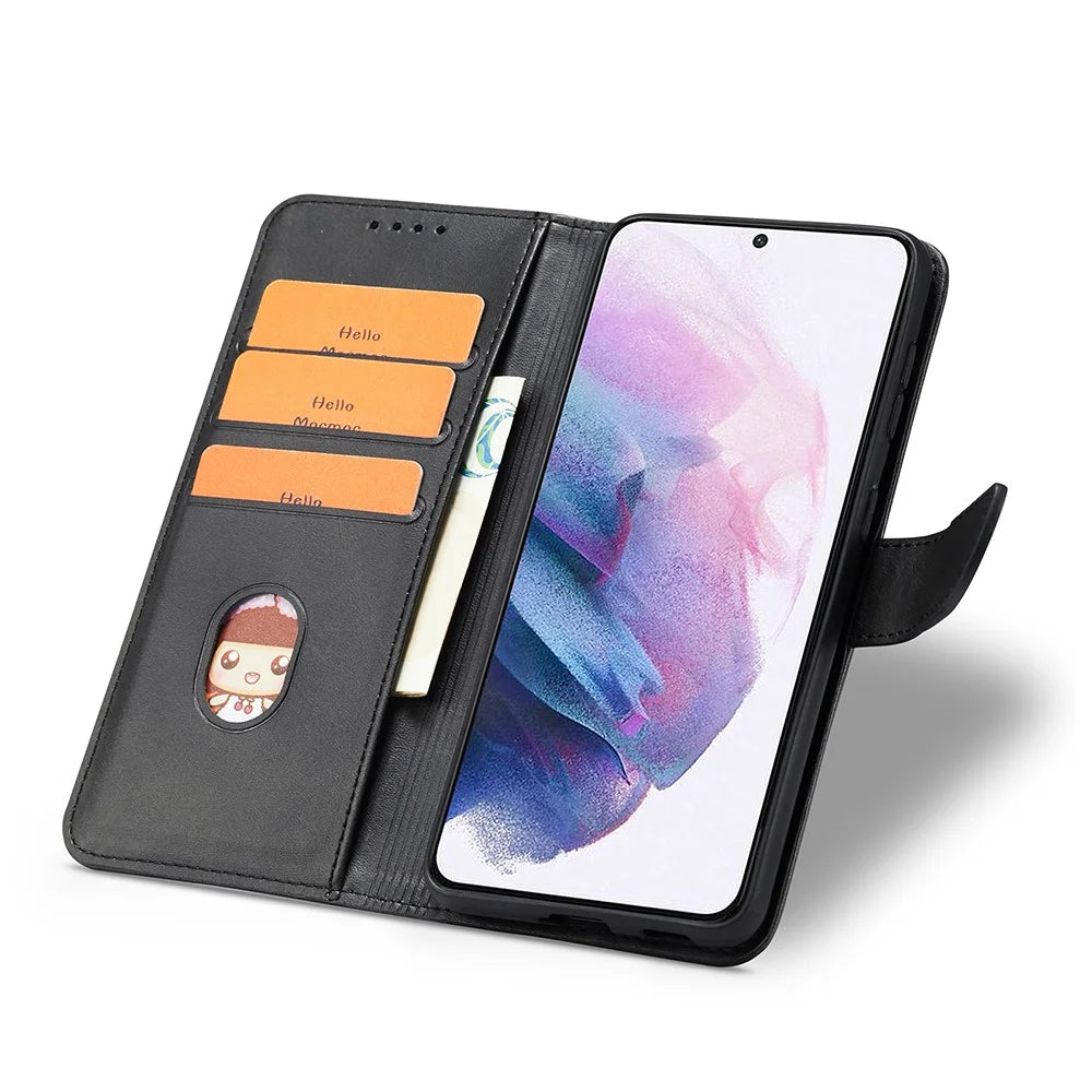 Classic Style Magnetic Clasp TPU + PU Leather Phone Cover Case for Samsung Galaxy S21 4G/5G - Black - 4