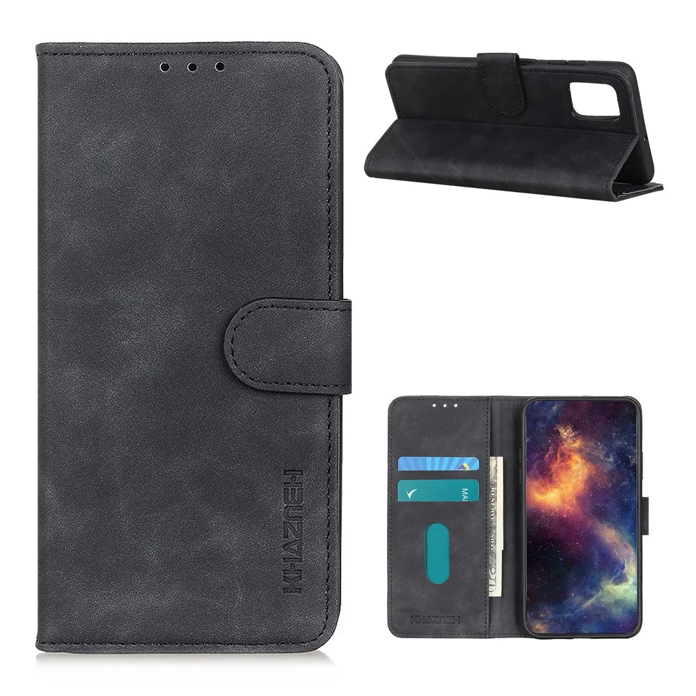KHAZNEH Retro Style Leather Mobile Phone Wallet Cover for Samsung Galaxy A52 4G / 5G / A52s 5G - Black - 1