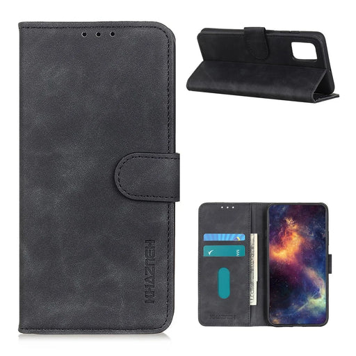 KHAZNEH Retro Style Leather Mobile Phone Wallet Cover for Samsung Galaxy A52 4G / 5G / A52s 5G - Black - 1