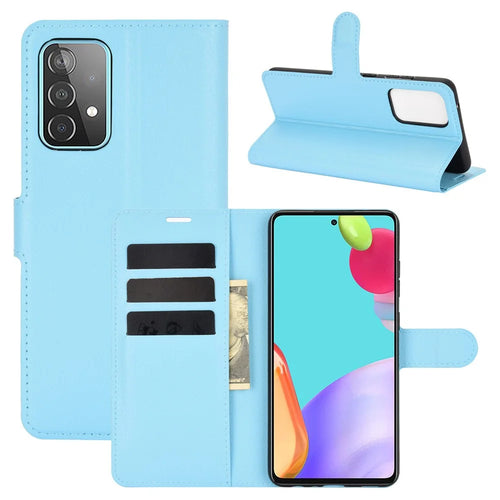 Litchi Texture Leather Wallet Stand Design Phone Cover for Samsung Galaxy A52 4G / 5G / A52s 5G - Blue - 1