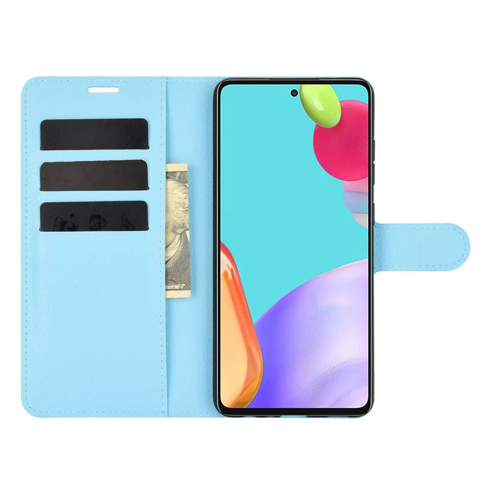 Litchi Texture Leather Wallet Stand Design Phone Cover for Samsung Galaxy A52 4G / 5G / A52s 5G - Blue - 4