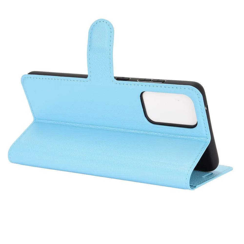 Litchi Texture Leather Wallet Stand Design Phone Cover for Samsung Galaxy A52 4G / 5G / A52s 5G - Blue - 5