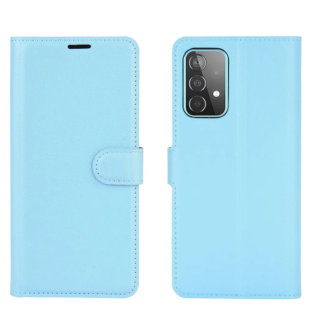 Litchi Texture Leather Wallet Stand Design Phone Cover for Samsung Galaxy A52 4G / 5G / A52s 5G - Blue - 6