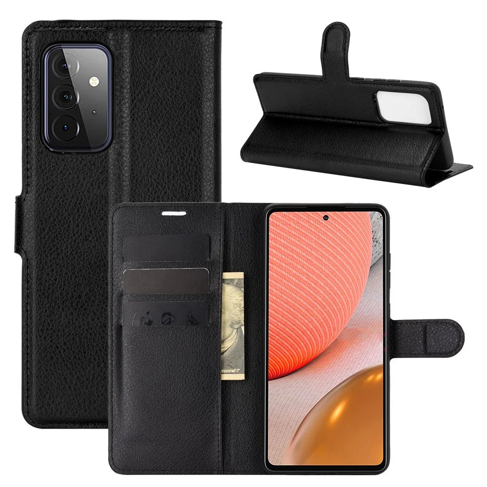 Wallet Stand Design Litchi Texture Leather Phone Cover for Samsung Galaxy A72 4G / 5G - Black - 1