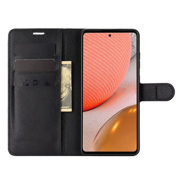 Wallet Stand Design Litchi Texture Leather Phone Cover for Samsung Galaxy A72 4G / 5G - Black - 4