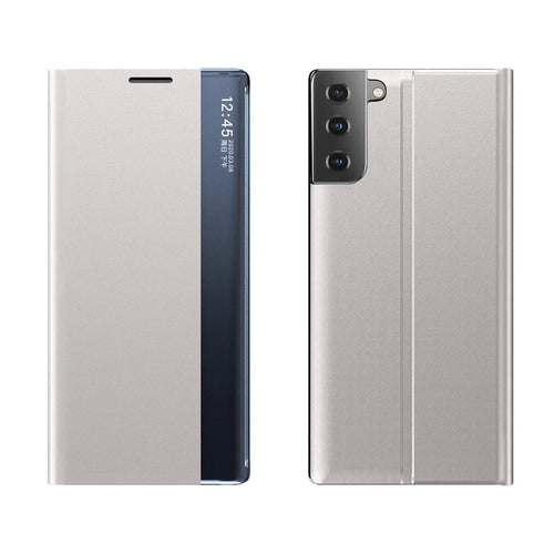 For Samsung Galaxy S21 4G / 5G View Window Flip Cover PU Leather Stand Phone Case - Grey - 1