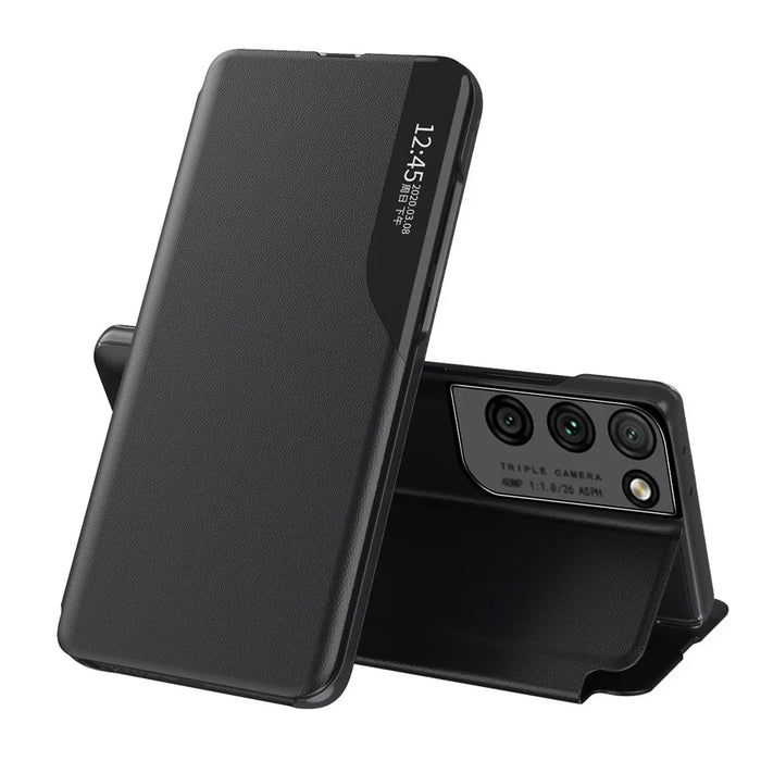 Case View Window PU Leather Stand Cover for Samsung Galaxy S21 Ultra 5G - Black - 1