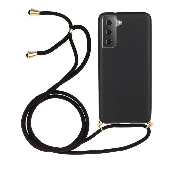For Samsung Galaxy S21 4G/5G Wheat Straw Soft TPU Drop Protection Cover with Multi-function Strap - Black - 1