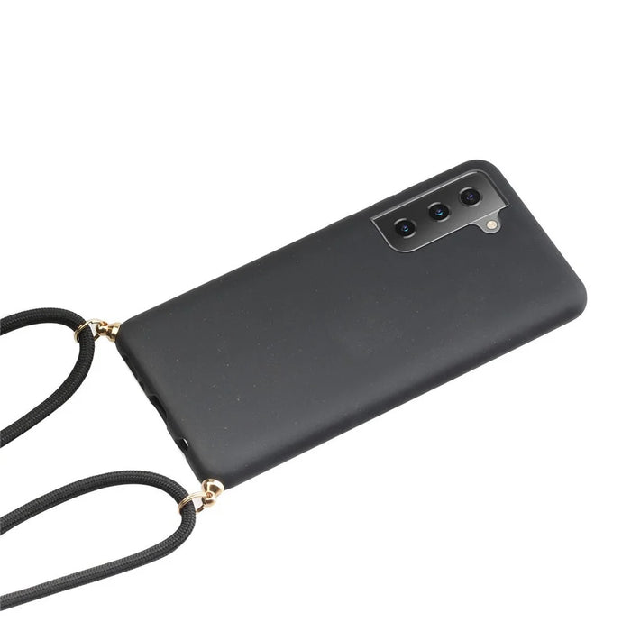 For Samsung Galaxy S21 4G/5G Wheat Straw Soft TPU Drop Protection Cover with Multi-function Strap - Black - 2