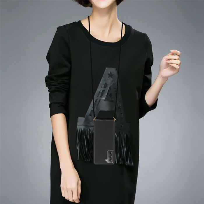 For Samsung Galaxy S21 4G/5G Wheat Straw Soft TPU Drop Protection Cover with Multi-function Strap - Black - 4