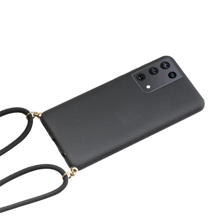 For Samsung Galaxy S21 Ultra 5G Eco-Friendly Wheat Straw Soft TPU Phone Case with Adjustable Lanyard - Black - 2