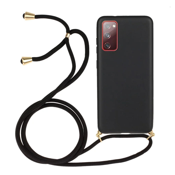 For Samsung Galaxy S20 FE 4G/FE 5G/S20 Lite/S20 FE 2022  TPU + Wheat Straw Phone Case with Strap - Black - 1