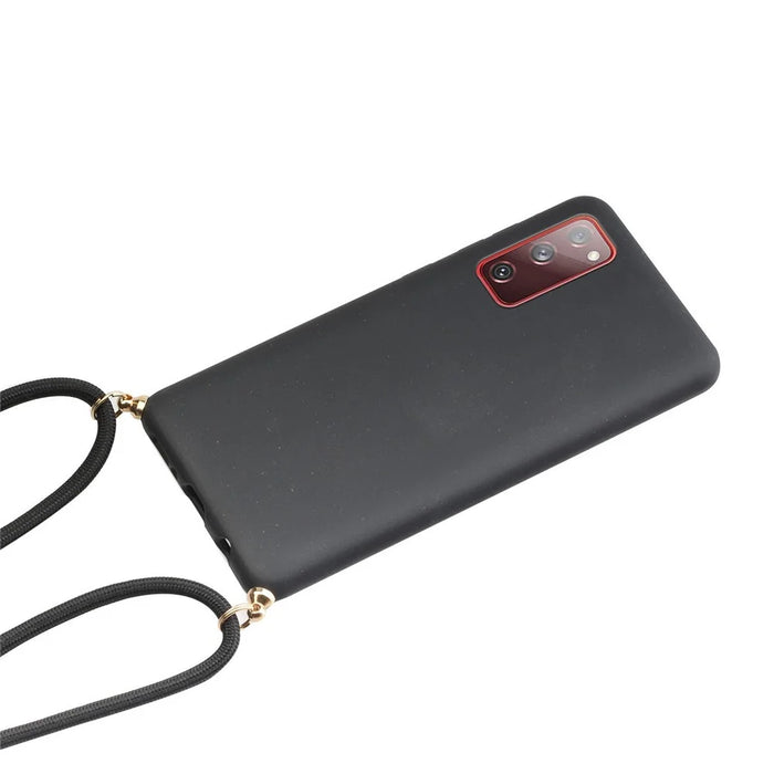 For Samsung Galaxy S20 FE 4G/FE 5G/S20 Lite/S20 FE 2022  TPU + Wheat Straw Phone Case with Strap - Black - 2