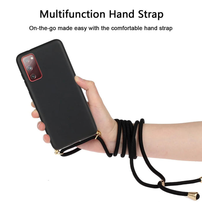 For Samsung Galaxy S20 FE 4G/FE 5G/S20 Lite/S20 FE 2022  TPU + Wheat Straw Phone Case with Strap - Black - 3