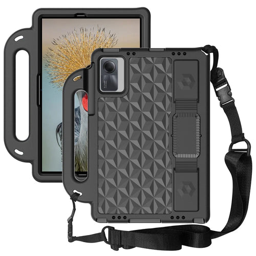 Rhombus Design EVA Case + Shoulder Strap for Samsung Galaxy Tab S9 FE / S9 / S8 / S7 / A11+ / A9+ / Xiaomi Pad 6 / Redmi Pad 2 11 / Lenovo Tab M11 - Black - 1