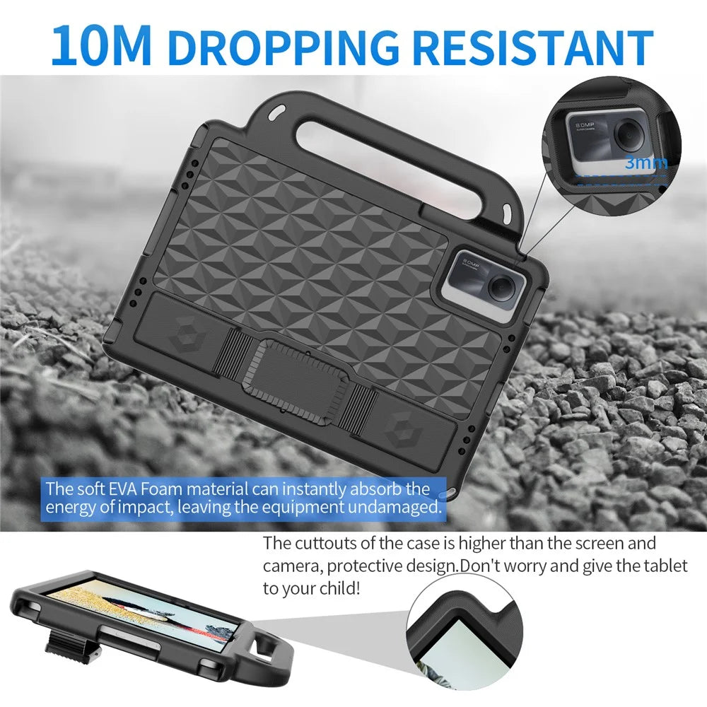 Rhombus Design EVA Case + Shoulder Strap for Samsung Galaxy Tab S9 FE / S9 / S8 / S7 / A11+ / A9+ / Xiaomi Pad 6 / Redmi Pad 2 11 / Lenovo Tab M11 - Black - 4