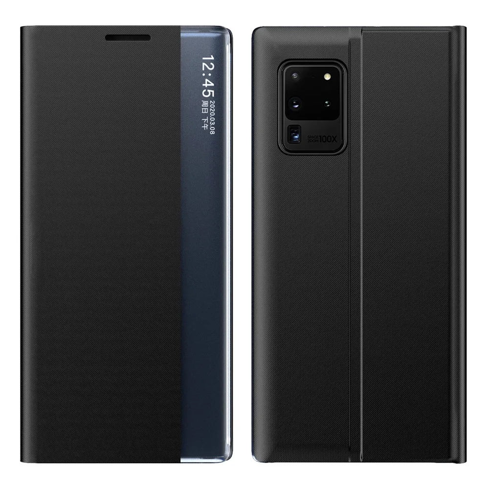For Samsung Galaxy A52 4G / 5G / A52s 5G View Window Phone Case PU Leather Auto-Absorbed Stand Cover - Black - 1