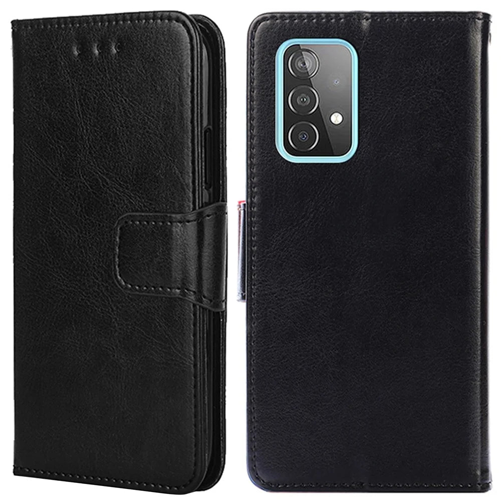 Wallet Textured Leather Stand Phone Shell for Samsung Galaxy AA52 4G/5G / A52s 5G - Black - 1