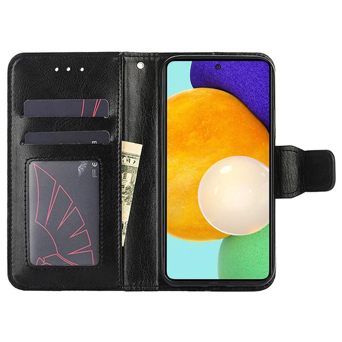 Wallet Textured Leather Stand Phone Shell for Samsung Galaxy AA52 4G/5G / A52s 5G - Black - 4