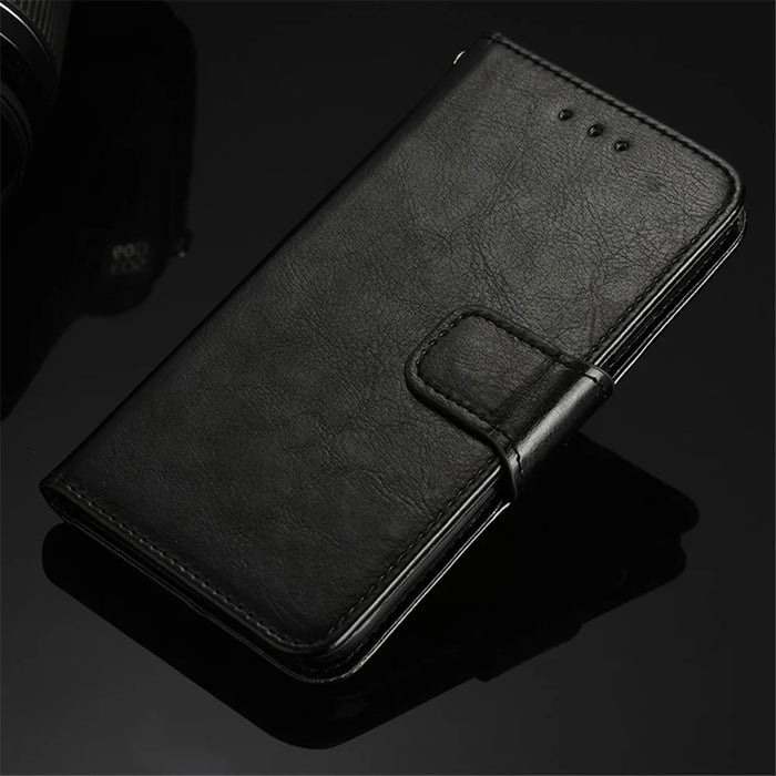 Wallet Textured Leather Stand Phone Shell for Samsung Galaxy AA52 4G/5G / A52s 5G - Black - 6