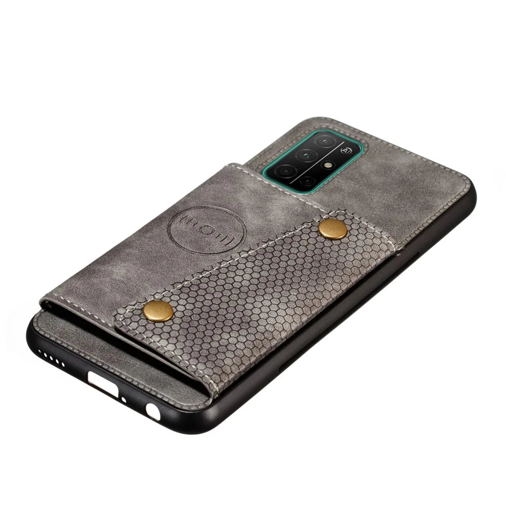 PU Leather Coated TPU Shell Case with Kickstand and Card Holder [Built-in Vehicle Magnetic Sheet] for Samsung Galaxy A52 4G/5G / A52s 5G - Grey - 4