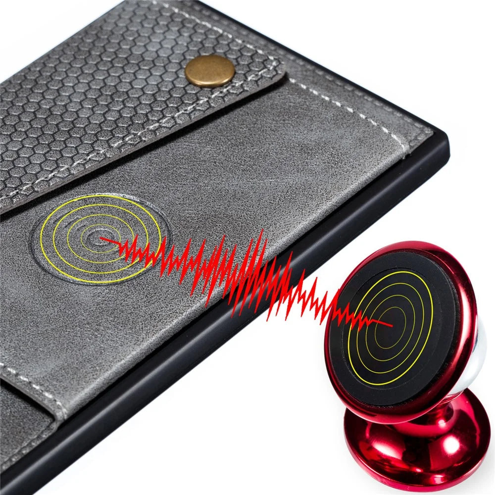 PU Leather Coated TPU Shell Case with Kickstand and Card Holder [Built-in Vehicle Magnetic Sheet] for Samsung Galaxy A52 4G/5G / A52s 5G - Grey - 7