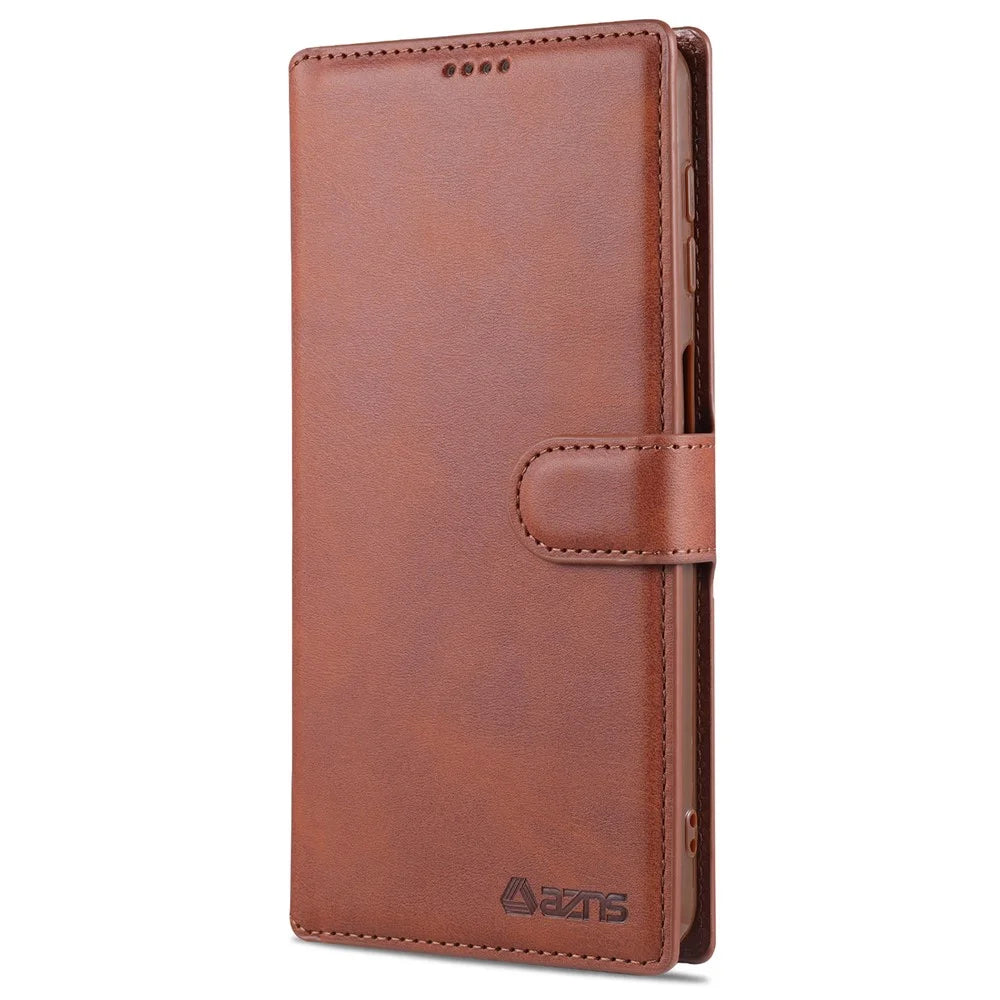 AZNS Dual-sided Magnetic Clasp Wallet Leather Stand Case for Samsung Galaxy A32 5G - Brown - 2