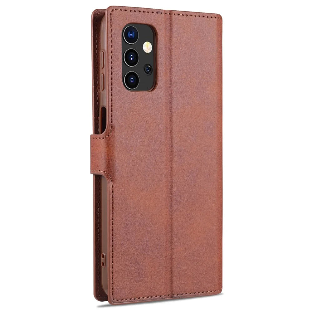 AZNS Dual-sided Magnetic Clasp Wallet Leather Stand Case for Samsung Galaxy A32 5G - Brown - 3