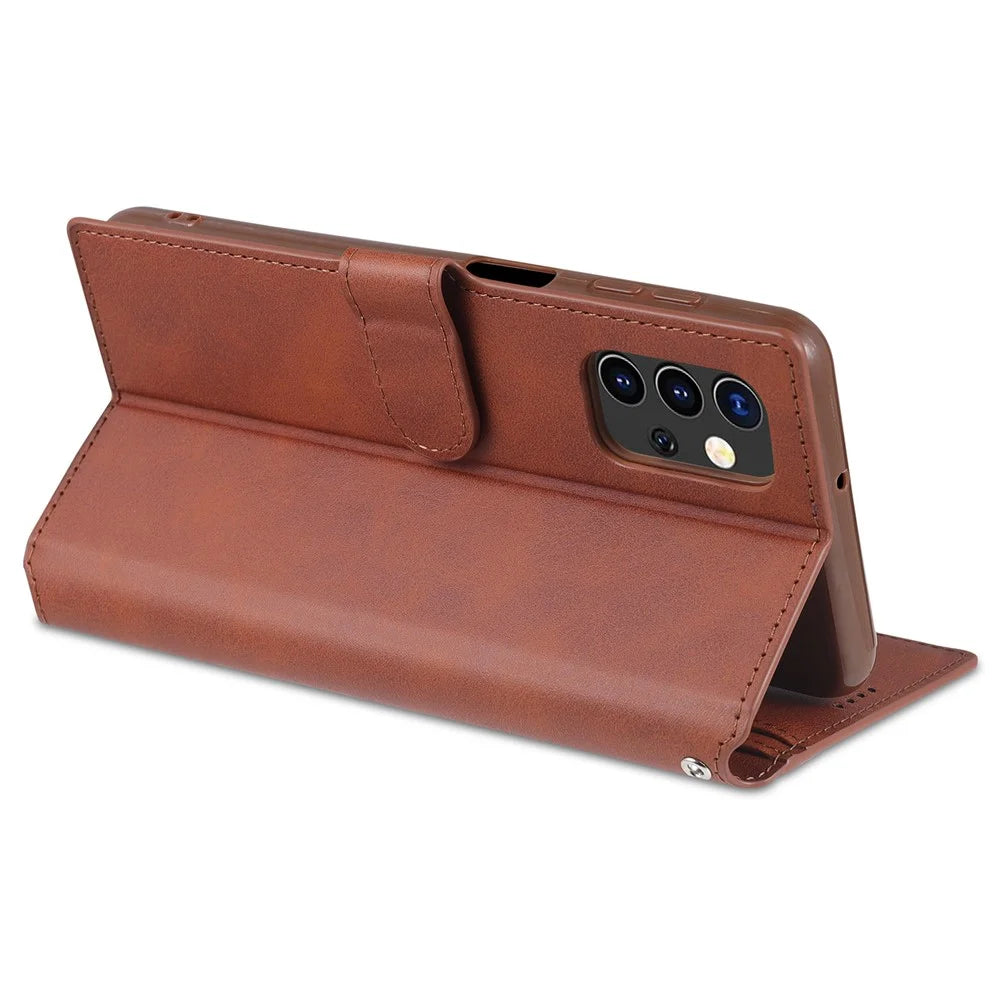 AZNS Dual-sided Magnetic Clasp Wallet Leather Stand Case for Samsung Galaxy A32 5G - Brown - 7