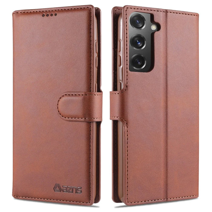 AZNS Dual-sided Magnetic Clasp Wallet PU Leather Stand Case for Samsung Galaxy S21 4G/5G - Brown - 1