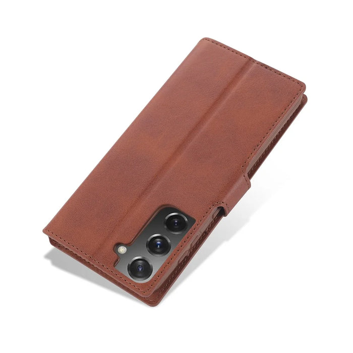 AZNS Dual-sided Magnetic Clasp Wallet PU Leather Stand Case for Samsung Galaxy S21 4G/5G - Brown - 3