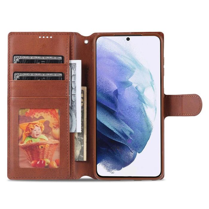 AZNS Dual-sided Magnetic Clasp Wallet PU Leather Stand Case for Samsung Galaxy S21 4G/5G - Brown - 6