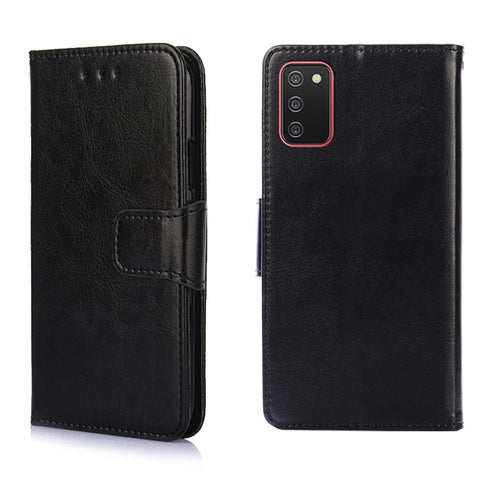 Crazy Horse PU Leather Wallet Stand Case Cover for Samsung Galaxy A02s (164.2mm) - Black - 1