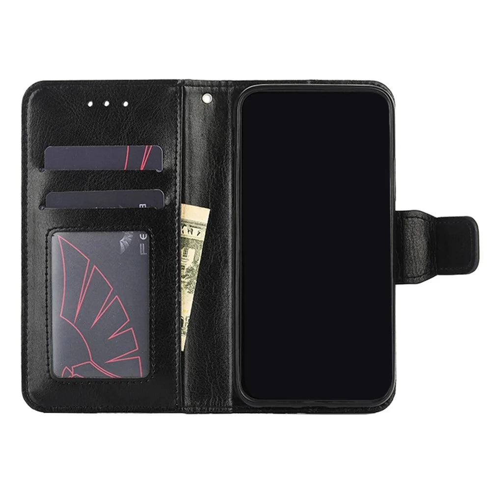 Crazy Horse PU Leather Wallet Stand Case Cover for Samsung Galaxy A02s (164.2mm) - Black - 2