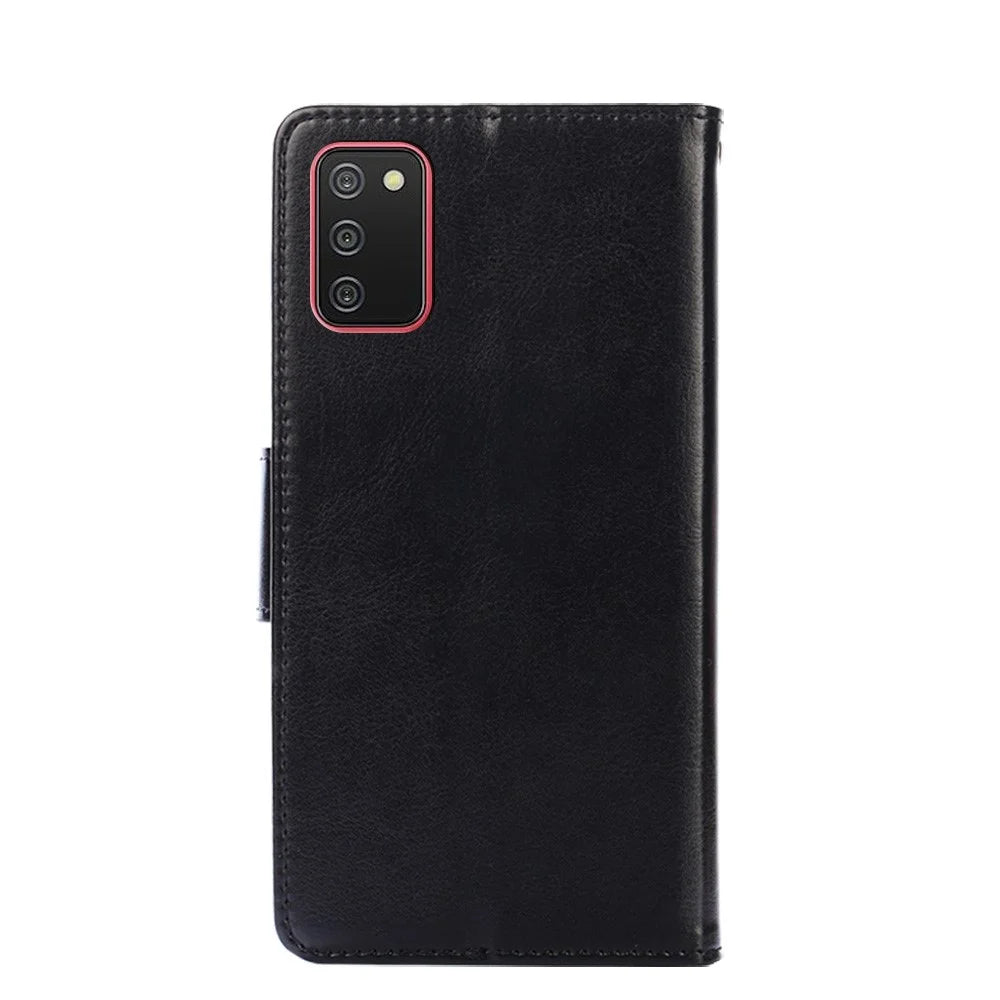 Crazy Horse PU Leather Wallet Stand Case Cover for Samsung Galaxy A02s (164.2mm) - Black - 3