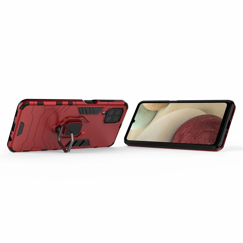 For Samsung Galaxy A12 Cool Guard PC + TPU Hybrid Phone Case Cell Phone Cover with Ring Kickstand - Red - 4