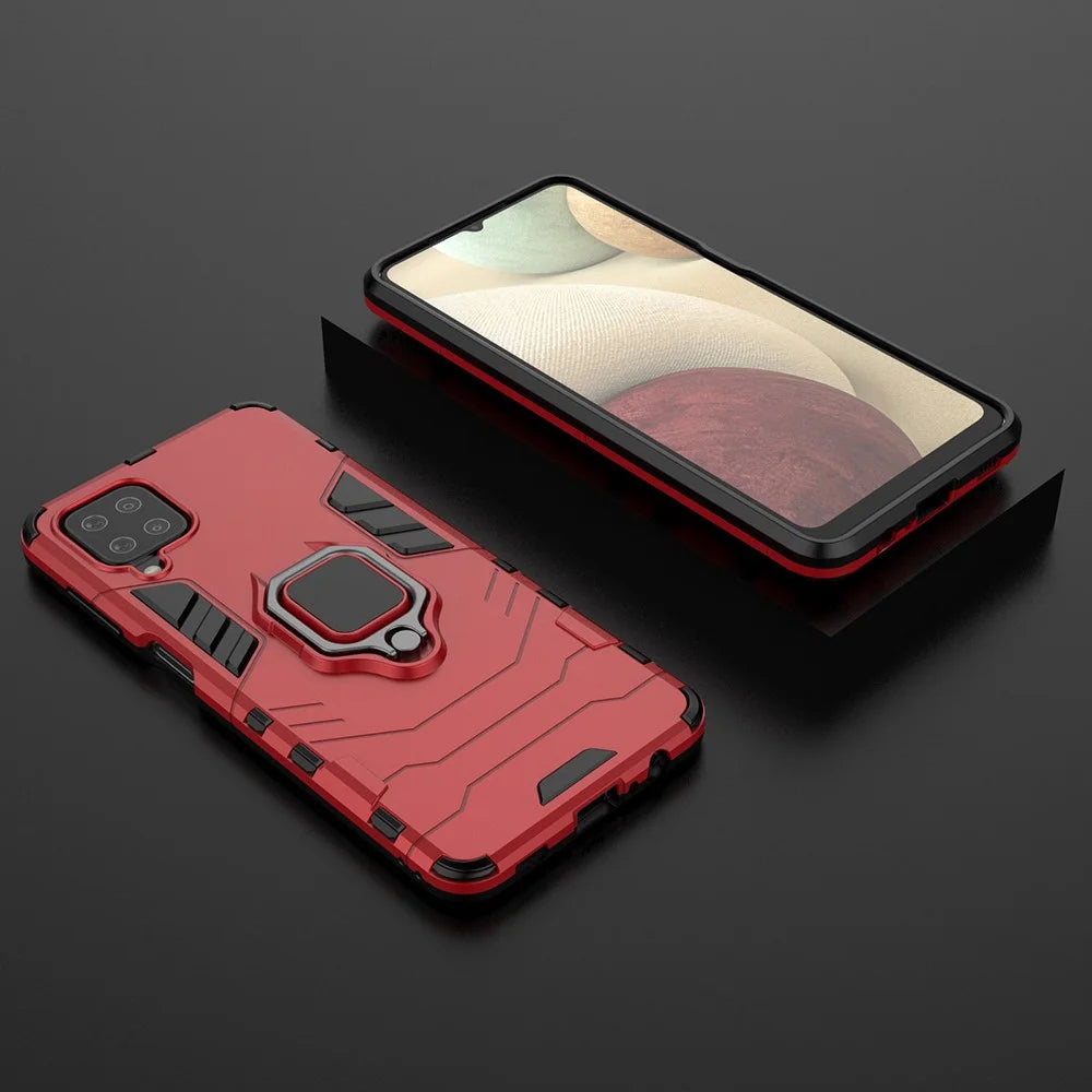 For Samsung Galaxy A12 Cool Guard PC + TPU Hybrid Phone Case Cell Phone Cover with Ring Kickstand - Red - 5