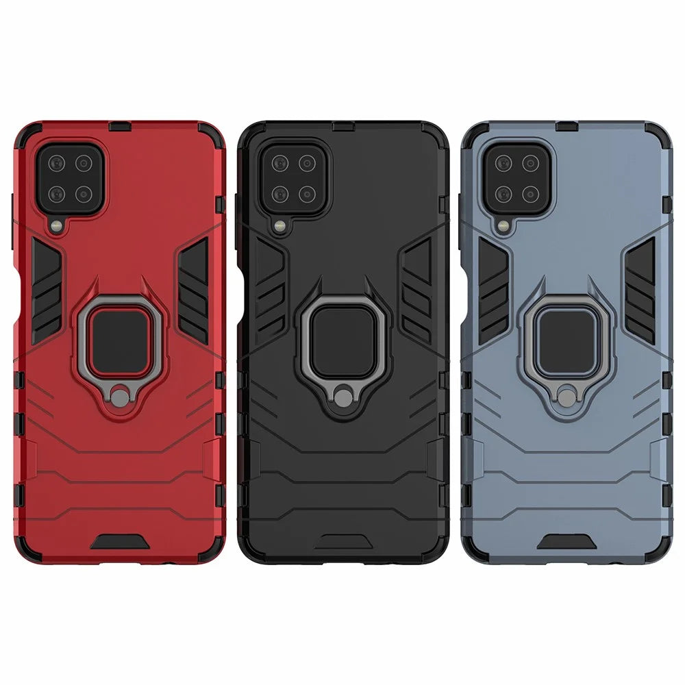 For Samsung Galaxy A12 Cool Guard PC + TPU Hybrid Phone Case Cell Phone Cover with Ring Kickstand - Red - 6
