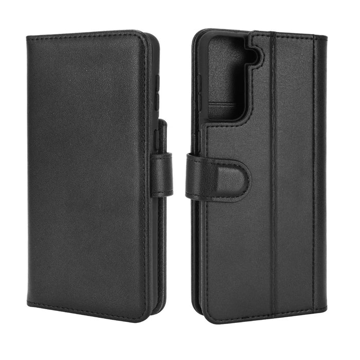 For Samsung Galaxy S21+ Phone Cases Genuine Split Leather Wallet Mobile Cover Stand - Black - 2
