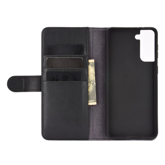 For Samsung Galaxy S21+ Phone Cases Genuine Split Leather Wallet Mobile Cover Stand - Black - 3
